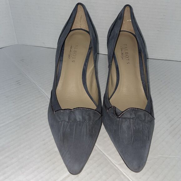 Talbots Heels Women's 9B Gray Leather Suede Pointed Toe Ruffle Kitten Heel Pump - Picture 4 of 16